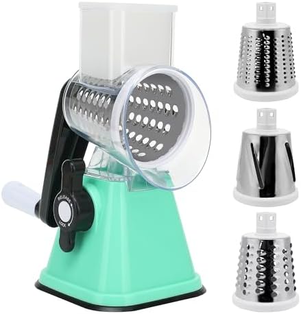 Cheese Graters with Handle, Manual Cheese Shredder Rotary Grater with 3 Replaceable Drum Blades for Vegetables, Fruit, Food, Nuts