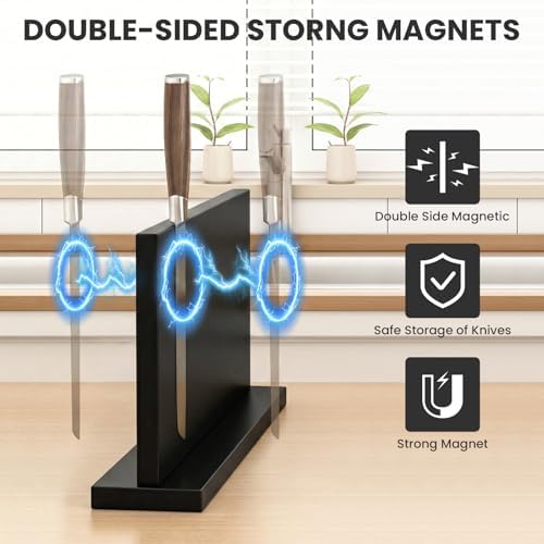 THMINS Large Magnetic Knife Holder, Double-Sided Magnetic Knife Block Black