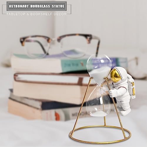 Astronaut Hourglass Statue Gold Spaceman Sculpture Resin Figurine 5 Minutes Sandglass Timer Sand Clock Space Gifts for Classroom Bookshelf Desktop Home Office Decor
