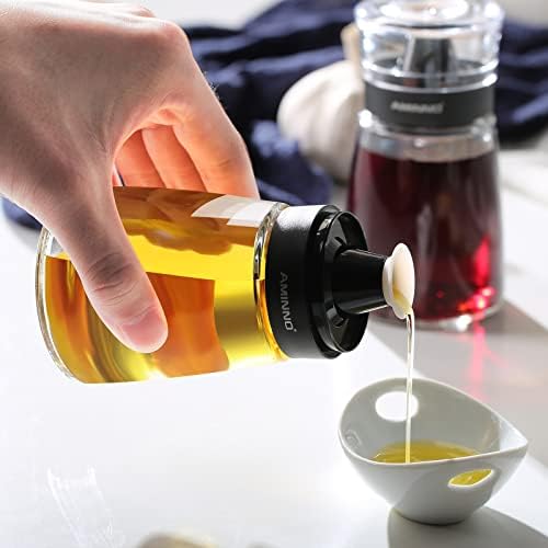 5.5oz Oil and Vinegar Cruets 2 Pack Glass Oil Dispenser Bottles for Cooking Leakproof and Drip Free Spouts