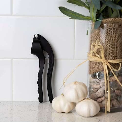 Fox Run Cast Aluminum Garlic Press, 6" Garlic Crusher with Built-In Nut Cracker