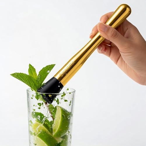 Homestia 10 Inch Muddler for Cocktails, Cocktail Muddler for Lemonade, Gold