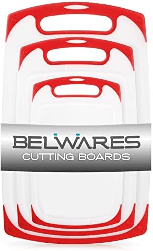 Cutting Boards for Kitchen, Plastic Chopping Board Set of 3 with Non-Slip Feet and Deep Drip Juice Groove, Easy Grip Handle, BPA Free, Non-porous, Dishwasher Safe