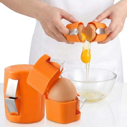 Handheld Egg Shell Opener and Egg Cracker Tool for Raw Eggs, Stainless Steel Egg Opener Cutter, Easy Egg Peeler for Hard Boiled Eggs, Kitchen Gadgets Shell Separator (2pcs Orange)