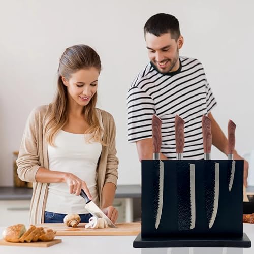 Resafy Magnetic Knife Holder - Black Wooden Double Sided Magnetic Knife Block Magnetic Tool Holder with Strong Enhanced Magnets Knife Strip 12 In Knife Display Rack for Kitchen Counter