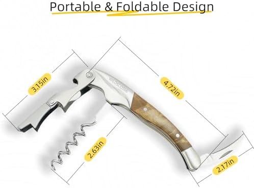 Wine Key & Corkscrew Wine Opener–3-in-1 with Foil Cutter and Bottle Opener, Professional Double Hinged Waiter's Corkscrew for Servers and Bartenders