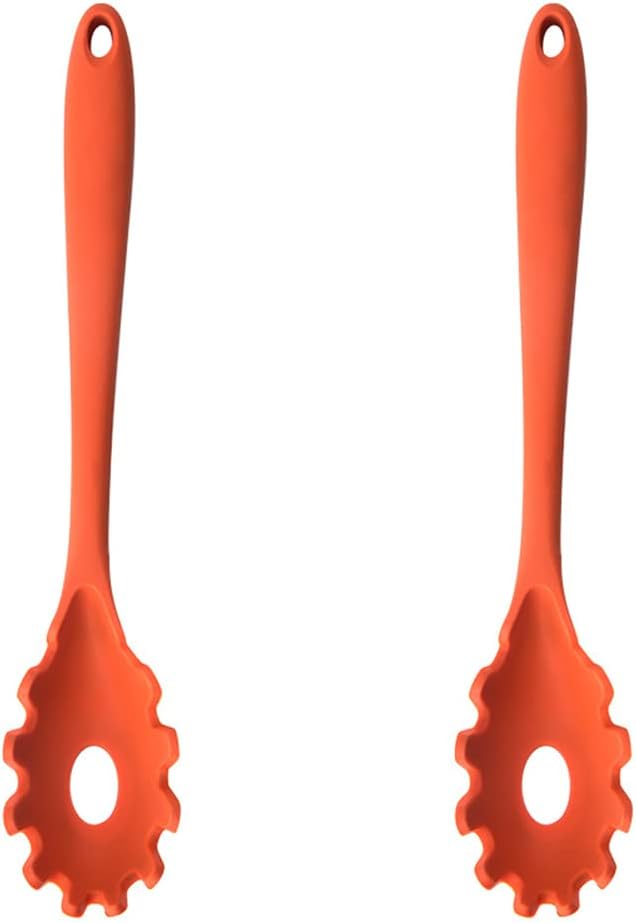Magik 1-2 Pack Silicone Pasta Fork Heat Resistant Noodle Spaghetti Server Spoon (Orange, 2 Pack)