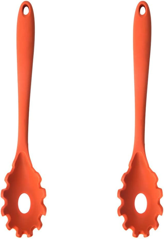 Magik 1-2 Pack Silicone Pasta Fork Heat Resistant Noodle Spaghetti Server Spoon (Orange, 2 Pack)
