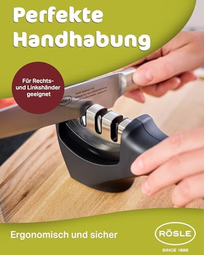 Rösle Knife Sharpener with 3 levels and Ergonomic Slip-Resistant Grip