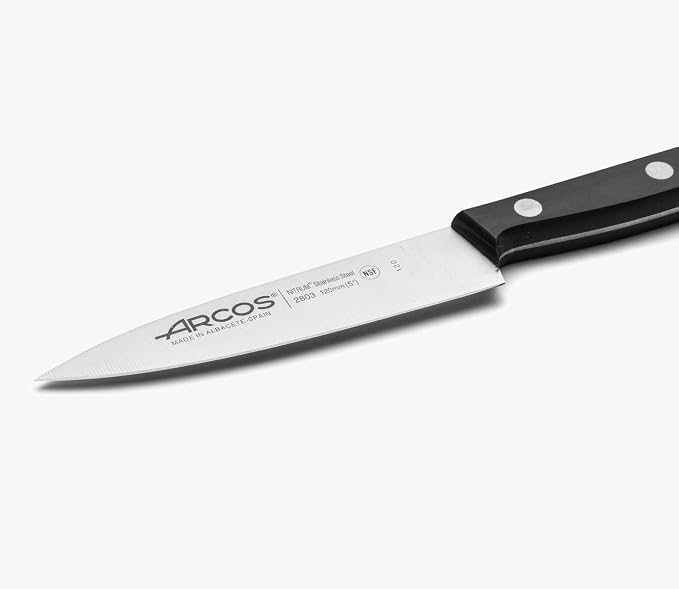 Arcos Chef Knife 5 Inch Stainless Steel. Cooking Knife to Cut and Peel Small Food. Ergonomic Polyoxymethylene Handle and 120mm Blade. Series Universal. Color Black
