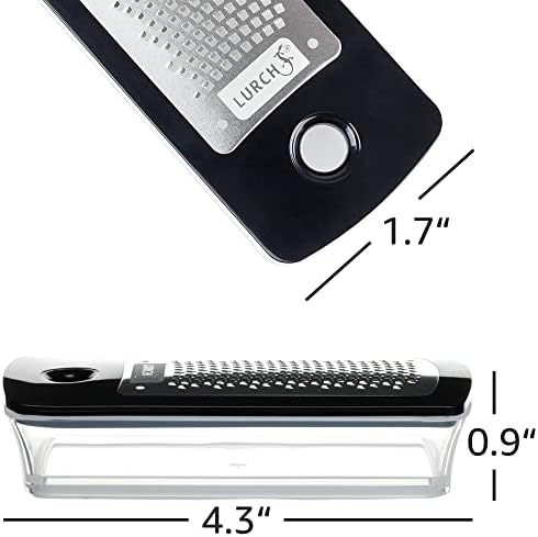 Lurch Germany RazorTech - Mini Nutmeg, Cheese, Spice, Garlic and Ginger Grater - Lemon & Citrus Zester - Stainless Steel Grinder with Food Storage Container - Black
