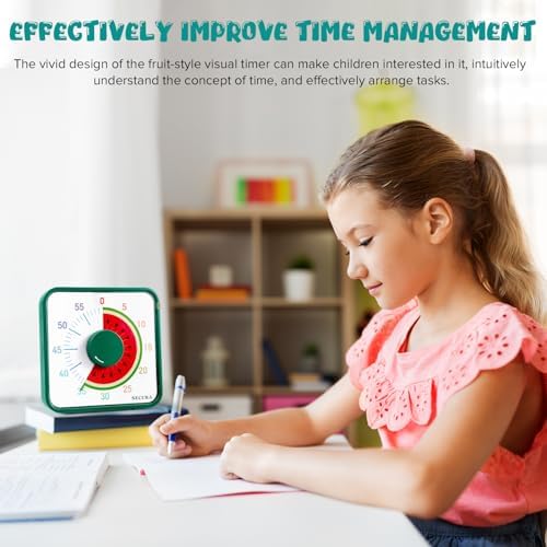 Secura 7.5-Inch Fruit Visual Timer for Kids, 60-Minute Countdown Timer for Classroom or Kitchen, Durable Mechanical Timer Clock with Magnetic Backing (Watermelon)