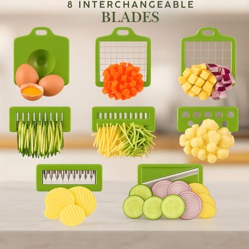 Vegetable Chopper & Mandoline Slicer – 14-in-1 Food Chopper, Vegetable Cutter, Dicer & Kitchen Slicer with 8 Stainless Steel Blades, Onion Chopper, Non-Slip Base & Safety Hand Guard by Zôco Smart