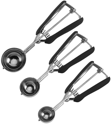 Social Chef Stainless Cookie Scoop Set - Small Cookie Dough Scooper for Great Cookies Sized Cookies - Small Ice Cream Scooper with Trigger Release, 3 Pack, Black