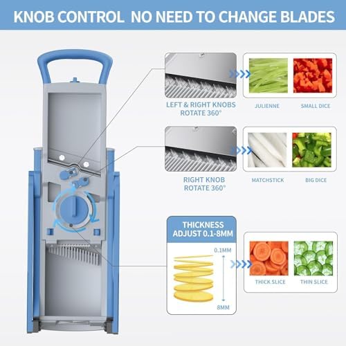 Upgrade Safe Mandoline Slicer for Kitchen, 5-in-1 Vegetable Chopper & Potato Slicer with Thickness Adjuster, French Fry Cutter & Veggie Dicer, Faster Meal Prep, Adjustable Slicer for Kitchen