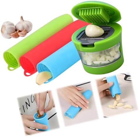 Manual Garlic Press Kitchen Large Garlic Peeler Garlic Muddler Household Garlic Pounder Garlic Press Garlic Peeler for Fine and Coarse Mince Garlic Press,Garlic Mincer, Garlic Crusher (SET C)