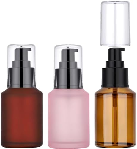 Segbeauty 2oz Frosted Glass Travel Pump Bottles for Toiletries, 3pcs Refillable Cosmetic Pump Dispensers Empty, 60ml Travel Cream Oil Foundation Bottles, Liquids Serum Containers in Mixed Color