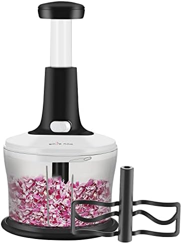 Smile mom Vegetable Chopper Food Chopper, Quick Hand Press Chopper Dicer, Pro Food Cutter, Easy to Chop Vegetables, Fruits, Herbs, Salsa, Puree, Pesto, ABS Food Grade Material 1.2L White