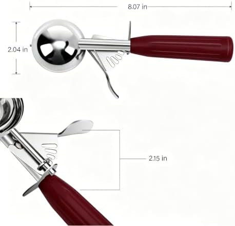 TOPKITCHEN Commercial-Grade Ice Cream Scoop 1.33 oz, 18/8 Stainless Steel Cookie Scoop with Plastic Handle, Portion Control Disher Scoop for Bakeries, Restaurants & Dessert Shops, #24, Red