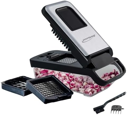 Brentwood Food Chopper and Vegetable Dicer with Storage Container and Stainless Steel Blades (Stainless Steel Black)