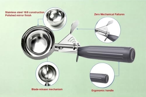 TOPKITCHEN Commercial-Grade Ice Cream Scoop 4 oz, 18/8 Stainless Steel Cookie Scoop with Plastic Handle, Portion Control Disher Scoop for Bakeries, Restaurants & Dessert Shops, #8, Grey