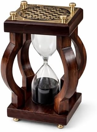 Wooden Hourglass Sand Timer, Brass Chessboard Top