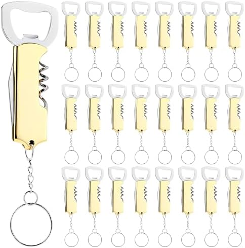 Ziliny 24 Pcs Wine Bottle Opener Keychains Bulk Corkscrew, Gold