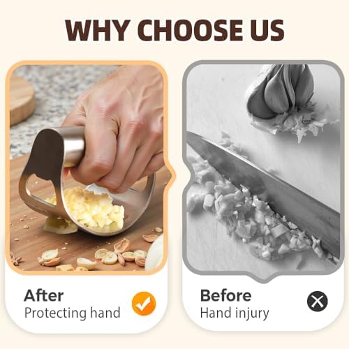 Stainless Steel Garlic Press, 2026 New Garlic Rocker Garlic Press Crusher with Silicone Garlic Peeler and Cleaning Brush, Stainless Garlic Mincer Chopper Tool for Kitchen (1 Set)