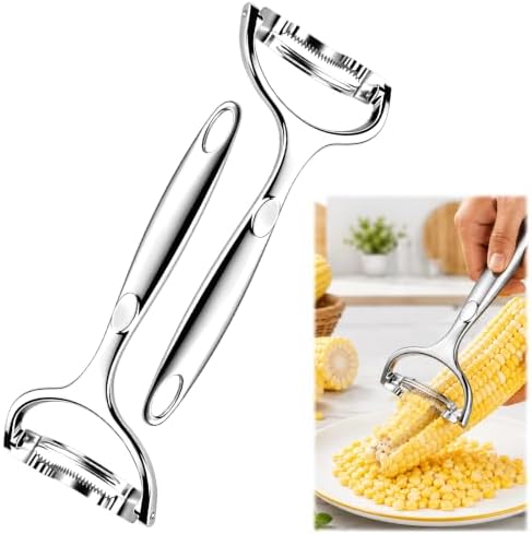 2Pcs Upgraded Corn Peeler, Stainless Steel Corn on the Cob Stripper Tool, Ergonomic Non-Slip Handle, Smooth Corn Kernel Cutter for Kitchen, Meal Prep, Gift for Cooking Lovers