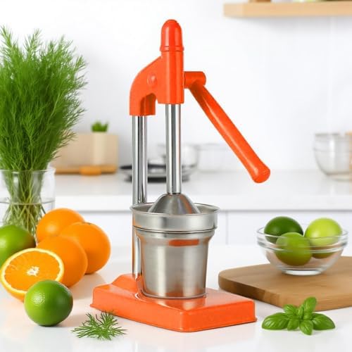 Cast Iron Juicer Hand Press,Effective Stainless Steel Manual Juicer Fruit Squeezer, Heavy Duty Hand Press Juice Extractor for Fresh Lemonade Orange Juice,Home and Kitchen (Orange)