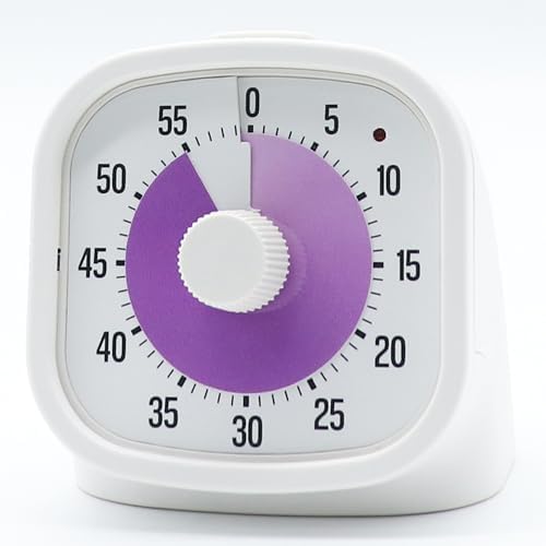 Tiempo Square 60-Minute Visual Analog Timer, Pause Function, 6 Alarm Modes, Magnetic Productivity Focus Desk Timer for Kids, ADHD, Study, Work, Kitchen, Purple