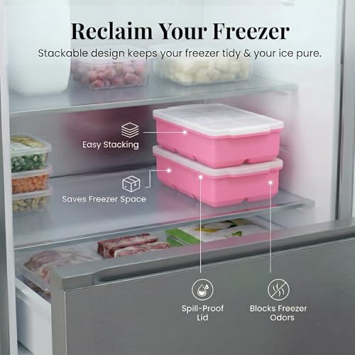 KitchFort® Large Silicone Ice Cube Tray (2-Pack) - 2" Big Ice Mold with Lid