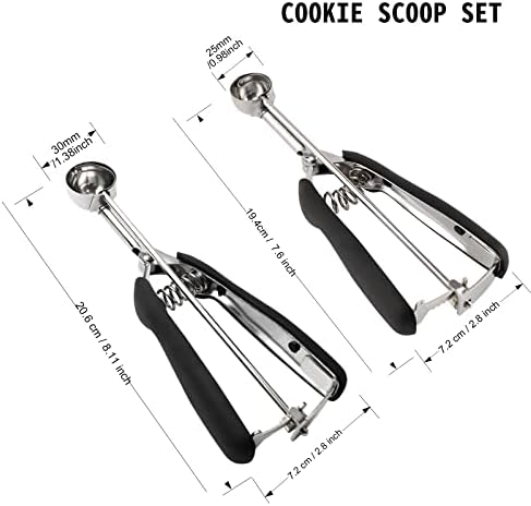 Small Cookie Scoop Set - 2 PCS Include 1 tsp / 2 tsp Cookie Dough Scoop, Cookies Scoops for Baking, Made of 18/8 Stainless Steel, Good Soft Grips, Quick Trigger Release