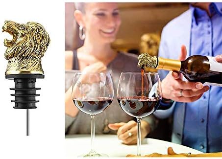 Lion Head Wine Pourer Spout, Animals Shape Aerator, Perfect Festival Gift Set, Zinc Alloy, for Home and Bar, 1Pcs(Golden)