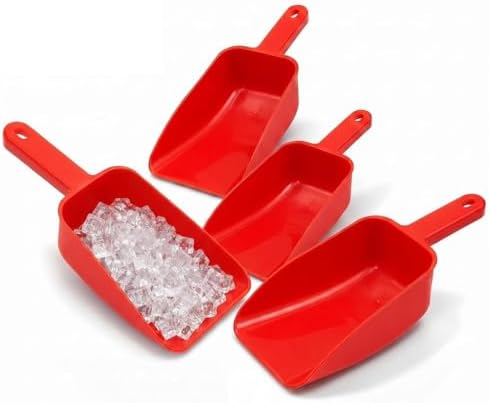 Relaxweex 4 Pack Large Plastic Ice Scoop, Utility Hand Shovel, Red, 32 oz