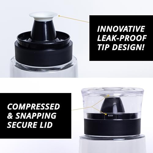 Roen 2pcs Olive Oil and Vinegar Dispenser Set with Labeling Stickers - 10oz 300mL Glass Bottles for Kitchen Oils, Vinegar, Syrup, and Condiments - Cruet Oil Dispenser Bottle (V2, 2), Clear