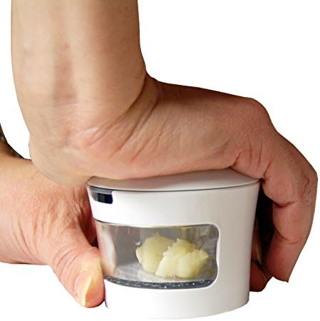 Garlic Perfection Press, Crusher, Mincer, and Storage Container - Easy to Clean - Stainless Steel Blades - White
