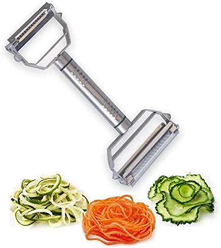 4 in1 Stainless Steel Dual Blade Vegetable Peeler - Commercial Grade Julienne Cutter, Slicer, Shredder, Scraper - Fruit, Potatoes, Carrot, Cucumber - Kitchen, Home Staple - Perfect Housewarming Gift