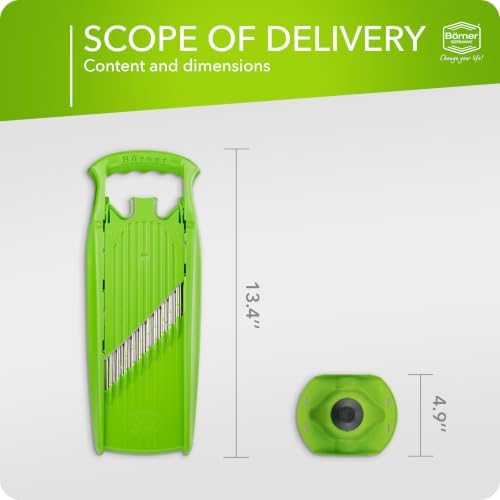 Börner by Reston Lloyd Wave-Waffle Power Line • Crinkle Cut/Spirelli Vegetable Slicer & Food Safety Holder • Slicer for Wave Waffle Cut Style • Multiple Thickness Options • Made in Germany, Green