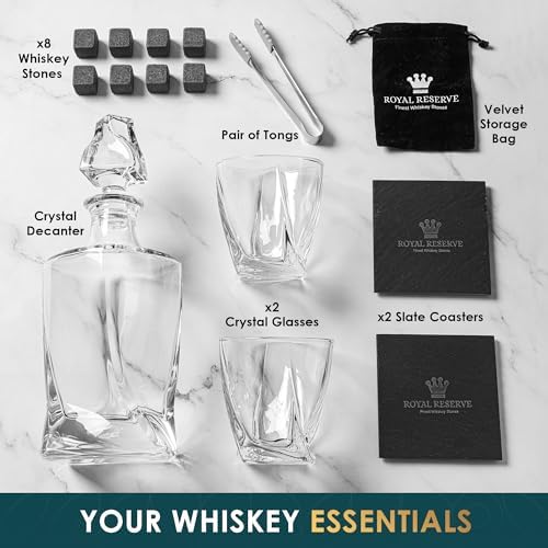 Whiskey Decanter Set for Men, Crystal Bourbon Decanter 24 oz & Glasses