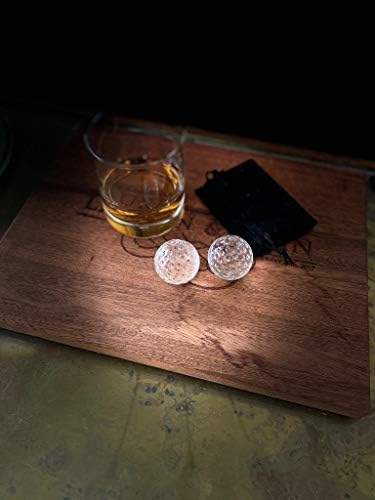 Golf Ball Whiskey Chillers and Pouch for Freezer - Set of 2 - Crystal Glass Whiskey Stones for Chilling Vodka, Whiskey, and Scotch - Each Stone Keeps Your Drinks Cool and Unique - for Men and Women