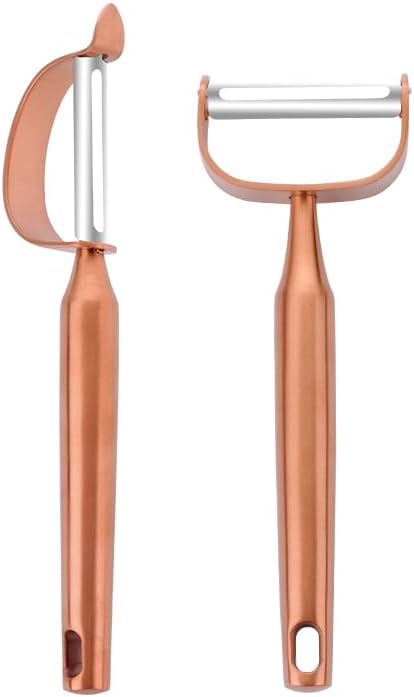 Stainless Steel Vegetable Peeler with Potato Eye Remover & Swiveling Twin Blades, Y Shaped & P Shaped Titan Potato Peeler for Fruit & Veggie, Dishwasher Safe, 2 PCS (Rosegold)