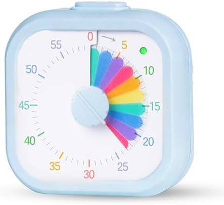 Visual Timer for Kids 60 Minute Countdown Timer Rainbow Square Desktop Timer for Classroom Study Office Kitchen with Silent Operation (Blue)
