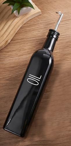 Black Glass Oil Dispenser for Kitchen, Olive Oil Dispenser Bottle & Oil and Vinegar Dispenser, Cooking Oil Dispenser & Oil Container, Multipurpose Olive Oil Bottle for Cooking，1 Piece