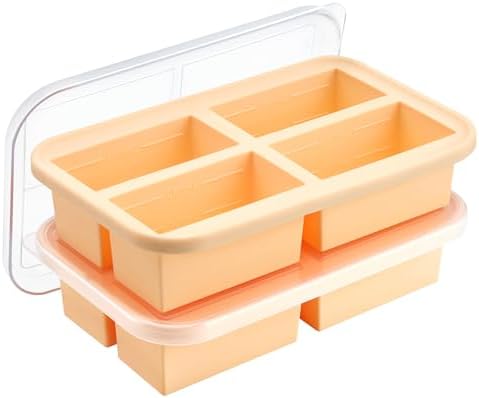 Winrock Super Ice Cube Tray 1 Cup X 4 Portions Big Silicone Freezing Mold with Lid, for Soup&Meal, Prep Food Leftovers Freezer Storage Container, 2Pack