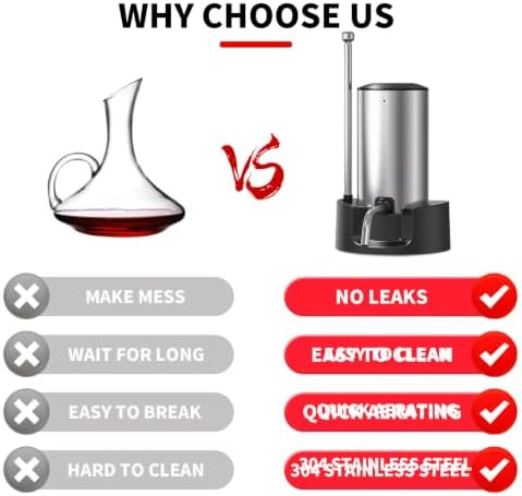 Wine Gifts-Wine Aerator Pourer-Rocyis Electric Wine Dispenser, One Touch Smart Wine Decanter w/Storage Base & Retractable Tube (USB Rechargeable)