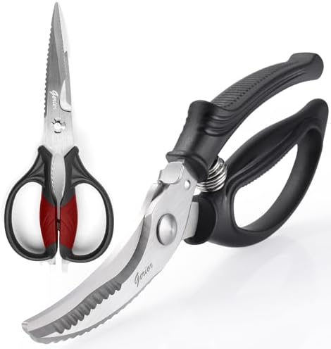 Poultry Shears Set - Heavy Duty Utility Kitchen Scissors for Cutting Chicken, Meat, Poultry, Turkey, Food - Black and Red