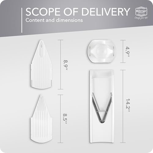Borner Mandoline Food Slicer V1 (Basic Set) by Reston Lloyd • V-Slicer with Food Holder • Made in Germany • Fruit & Vegetable Chopper • Multiple Settings • Color: White