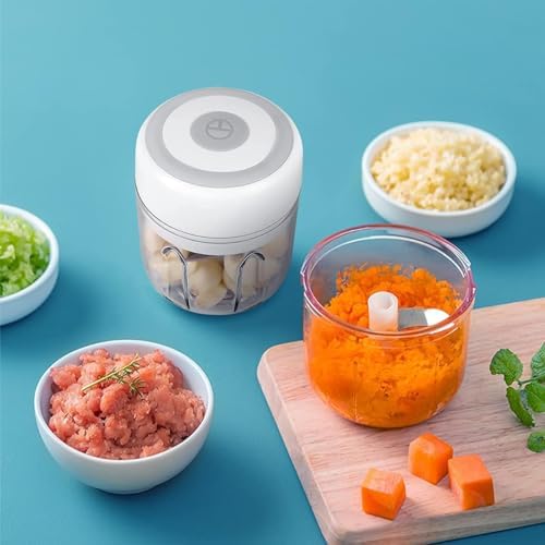 Electric Garlic Chopper, Portable Rechargeable Food Processor, Mini Garlic Grinder Masher Onion Chopper with Stainless Steel Blade, Cordless Mini Veggie Chopper for Nuts, Ginger, Chili, Fruit, Meat