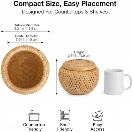 Garlic Keeper with Lid for Counter, Handwoven Bamboo Storage Container